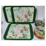 Three Metal Cockatiel Trays & Two Metal Tins/Lids