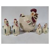 Shawnee Pottery - Chanticlear Rooster Pitcher, Tall and Short Salt & Pepper Shaker Sets