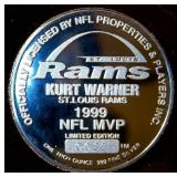 1999 NFL MVP Kurt Warner 1oz 999 Silver Round #31 of 5000