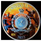 2023 New Zealand 2 Dollars, Colorized 1oz 999 Silver Round, Marvel Spiderman #21 of the Series