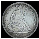 Scarce No Drapery, Better Date, 1845-O Seated Liberty Half Dollar, F/F+
