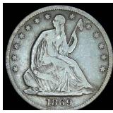 F+ Better Date 1869-S Seated Liberty Half Dollar, Partial Drapery, 656k mintage