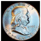 MS++ Key Date 1955 Franklin Half Dollar, Full Silky Luster, Beautiful Coin