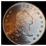 Set of (5) US Made Gallery Mint Museum Copper Coins, Precision Replicas of 1794 and 1796 Flowing Hair & Liberty Cap Coins
