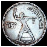 Scarce XF 1956 Egypt Silver Commemorative 50 Qirsh, "Evacuation of the British" .81 OzT 999, Original Surfaces, KM#386