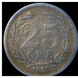 1880 Sweden Silver 25 Ore