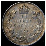 VF+ 1920 Canada Silver Dime