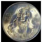 Uncirculated 1978 Mexico Silver Cien Pesos, Original Surfaces w/Near Full Mint Luster, KM#483.2, .643 OzT ASW