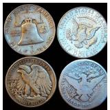 Half Century of Silver Half Dollars, 1 ea, Barber, Walker, Franklin & 