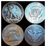 Half Century of Silver Half Dollars, 1 ea, Barber, Walker, Franklin & 