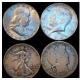 Half Century of Silver Half Dollars, 1 ea, Barber, Walker, Franklin & 