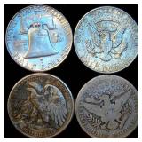 Half Century of Silver Half Dollars, 1 ea, Barber, Walker, Franklin & 
