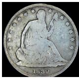 Better Date 1839-P Seated Half Dollar, Drapery, Original Surfaces, First Year, VG