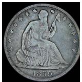 1859-O Seated Half Dollar, F, Original Surfaces