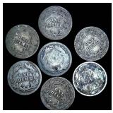 Heavly circulated Pre-1917 Silver Dimes (1) Seated & (6) Barbers