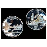 (2) 90% Proof Silver ATB Washington Quarters, MN & CA