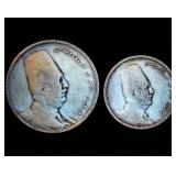 1923 Egypt Silver 10 and 5 Qirsh Coins, Original Surfaces, .562 ASW