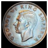 AU 1941 Silver New Zealand 1 Florin, Original Surfaces, .50 Fine, .182 ASW