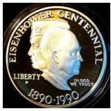 Proof 1990 90% Silver Dollar Eisenhower Commemorative, .773 ASW