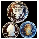 (3) 90% Silver Proof Coins, (1) Toner & (2) New From Sets, $1 FV
