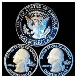 (3) 90% Silver Proof Coins, New From Sets, $1 FV