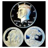 (3) 90% Silver Proof Coins, New From Sets, $1 FV