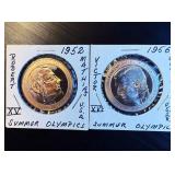 (2) Mint Fresh High Relief Bronze Olympic Commemorative Medallions, Tougher Finds