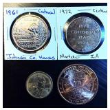 1972 Martelle IA Centennial, 1961 Johnson Co Kansas Centennial, Oz of Copper, & 2000 Sac Dollar
