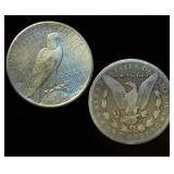 (2) Circulated Silver Dollars, 1.4 OzT TSW