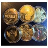 (6) Gold Clad Legends of Rock & Roll Medallions