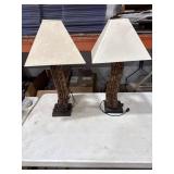 Pair Woven Base Table Lamps