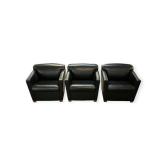 3 Black Leather Lounge Chairs