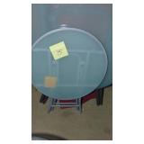 2- Metal and Glass Patio Tables. 18" Rd and Large Glass and Metal Patio Table 32" Rd
