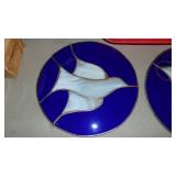 Glass Paperweights and 2 Rd Stain Glass Pieces