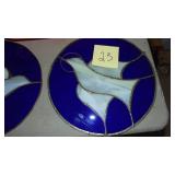 Glass Paperweights and 2 Rd Stain Glass Pieces