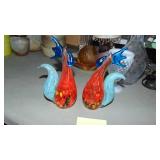 Pair of Art Glass Roosters. 7" tall