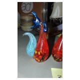 Pair of Art Glass Roosters. 7" tall