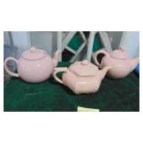 3-Vintage Pink Teapots, Hull