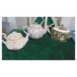 3- Floral Teapots, Royal Albert has a chip on the inside