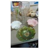 Crystal Cut Vase, Carnival Glass and Fenton