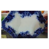 Assorted Blue China Pieces, Including Flow Blue Platter with Chip