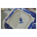Assorted Blue China Pieces, Including Flow Blue Platter with Chip