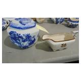 Assorted Blue China Pieces, Including Flow Blue Platter with Chip