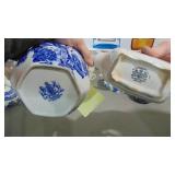 Assorted Blue China Pieces, Including Flow Blue Platter with Chip