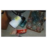 Bottles, Insulators, Pyrex and Corning Ware Pot without Lid