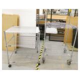 TWO small metro shelves on wheels