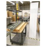 3 sets of shelving and rubbermaid cart