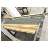 3 sets of shelving and rubbermaid cart