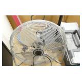 pallet of 2 fans, toolbox, 2 poster board frames, wire