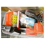 Office supplies, tape dispensers, new boxes of binders, paper clips, highlighters, staples